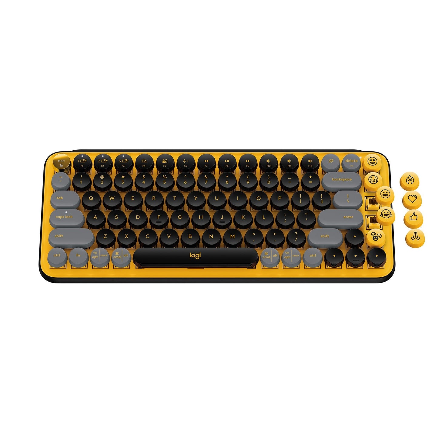 Logitech Pop Keys Wireless Mechanical Keyboard with Emoji Keys (Yellow) w/Wireless Mouse & Desk Mat