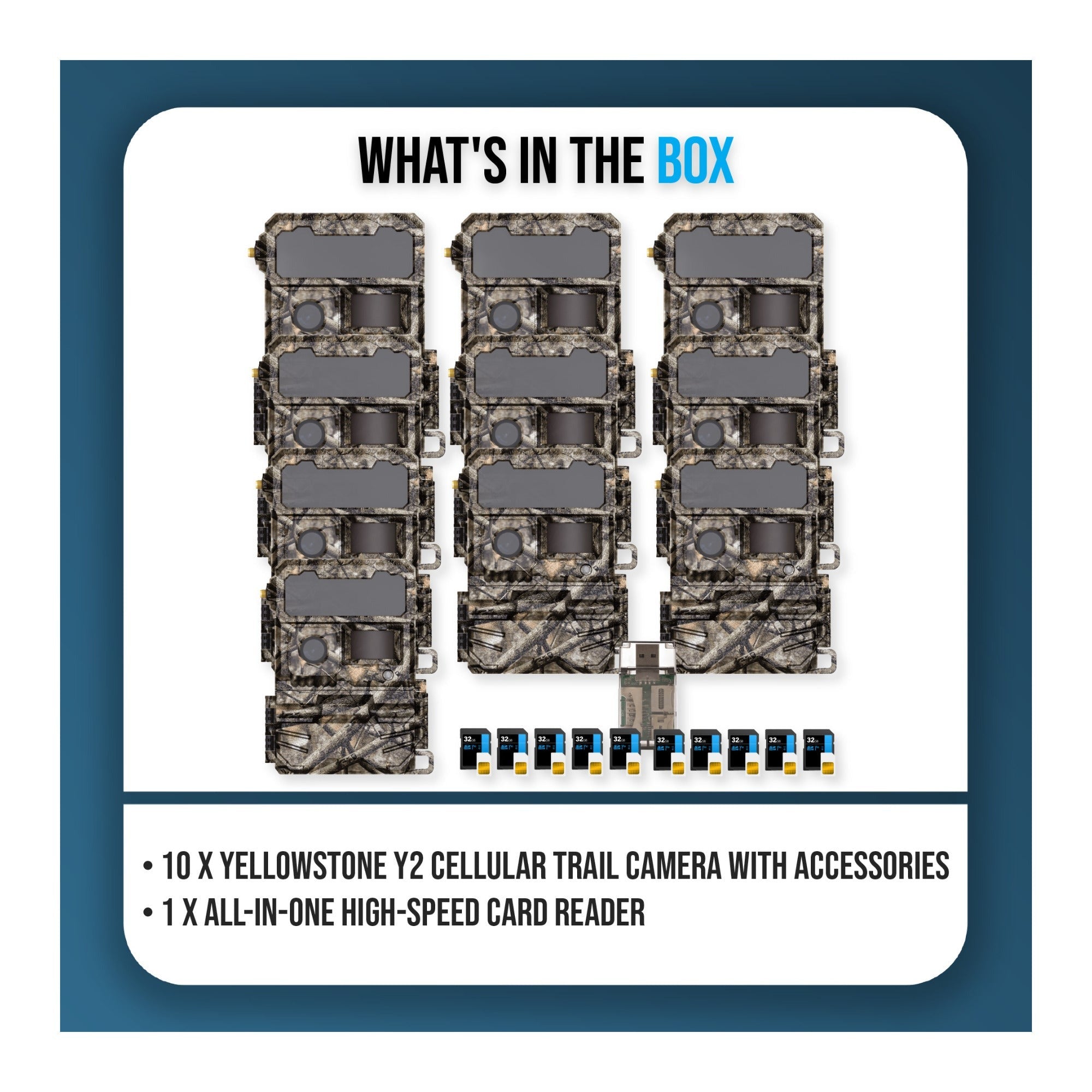 Yellowstone Y2 Cellular Trail Camera Bundle with High-Speed Card Reader, and Accessories (10-Pack)