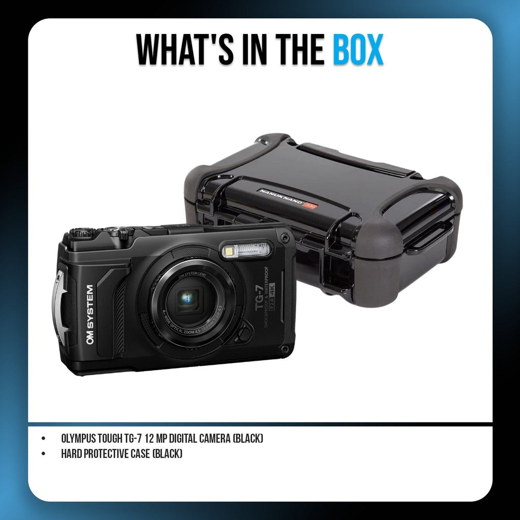 OM SYSTEM Tough TG-7 Digital Camera (Black) Bundle with Waterproof Hard Case