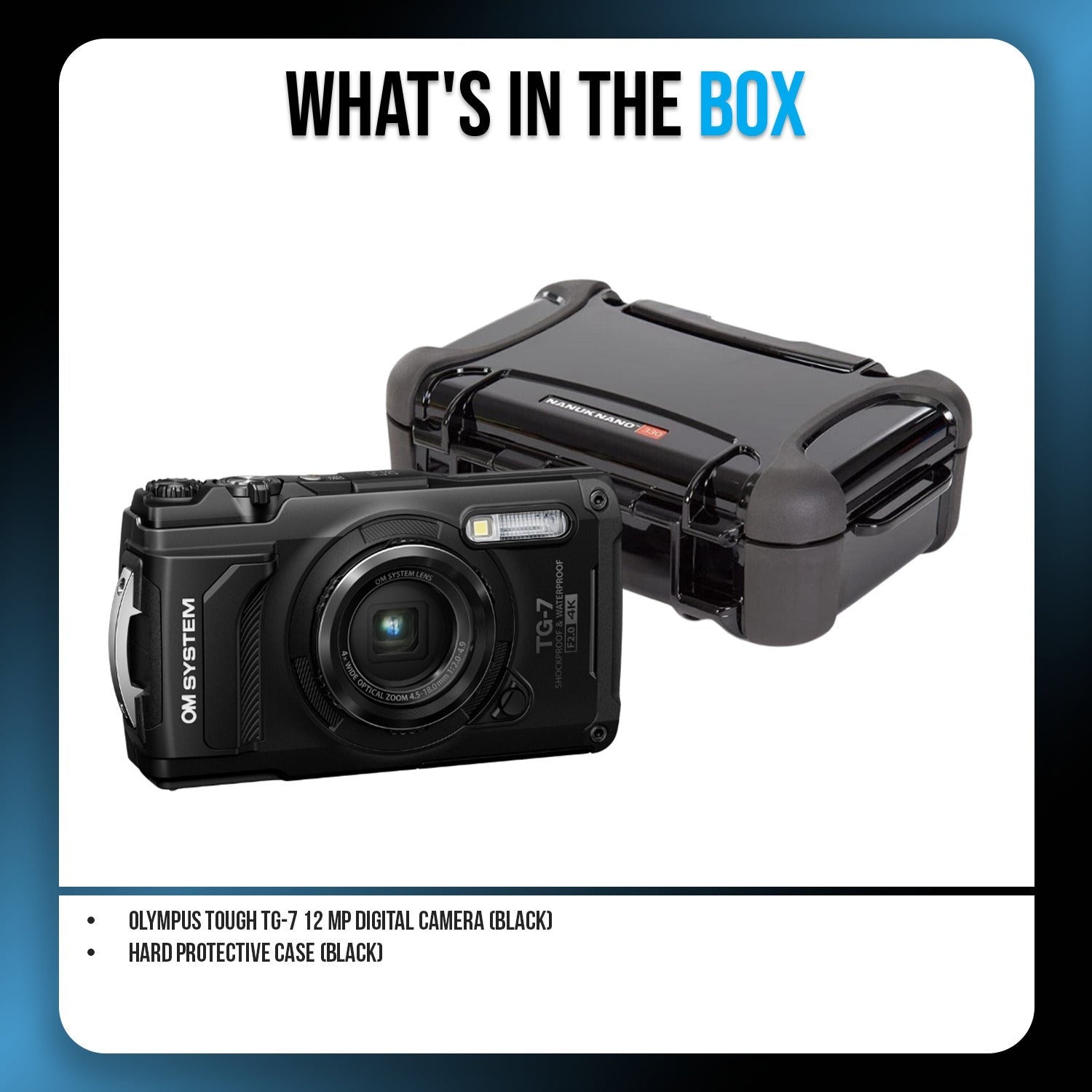 OM SYSTEM Tough TG-7 Digital Camera (Black) Bundle with Waterproof Hard Case