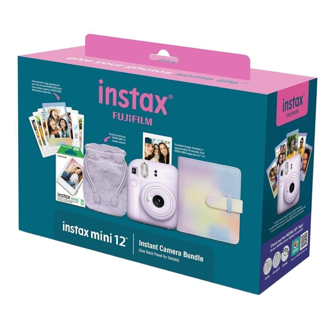 Fujifilm INSTAX Mini 12 Instant Camera with Built-in Selfie Mirror Holiday Bundle 2024 (Purple)