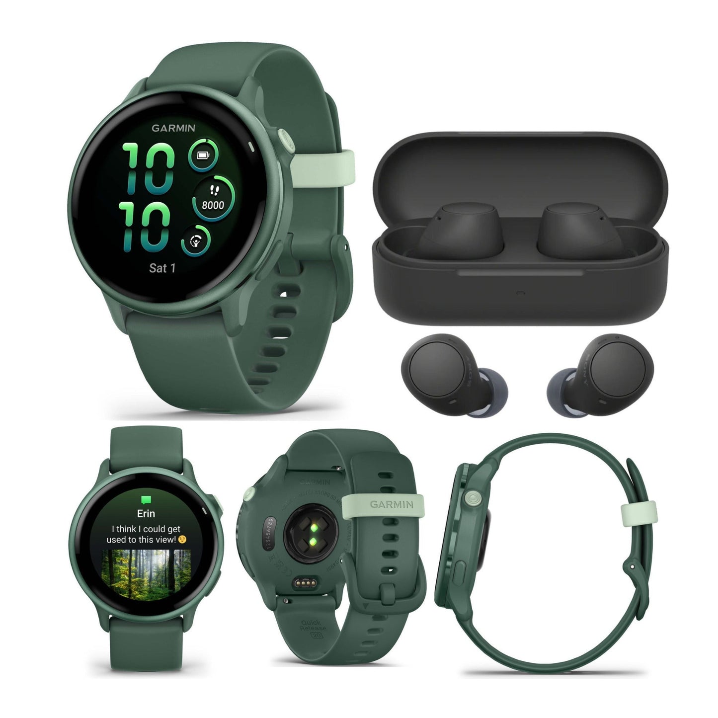Garmin vivoactive 6 GPS Smartwatch (Jasper Green) with Wireless Earbuds Bundle