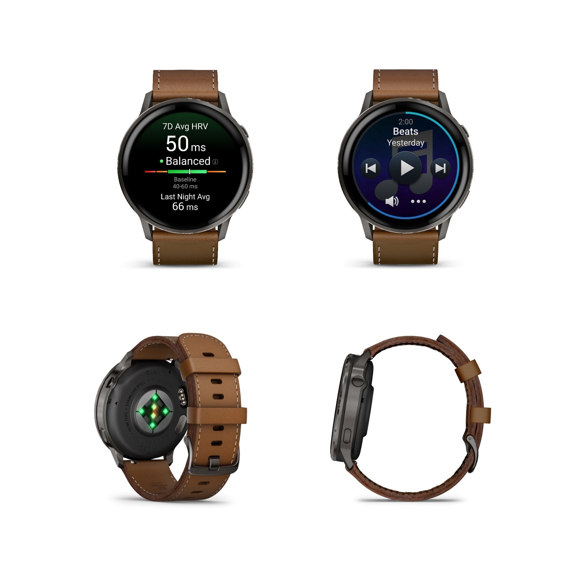 Garmin Venu 4 45mm AMOLED (Slate/Brown) GPS Smartwatch with Earbuds Bundle