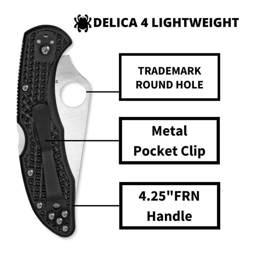Spyderco Delica 4 Lightweight Serrated SpyderEdge Signature Folding Knife with FRN Handle (Black)