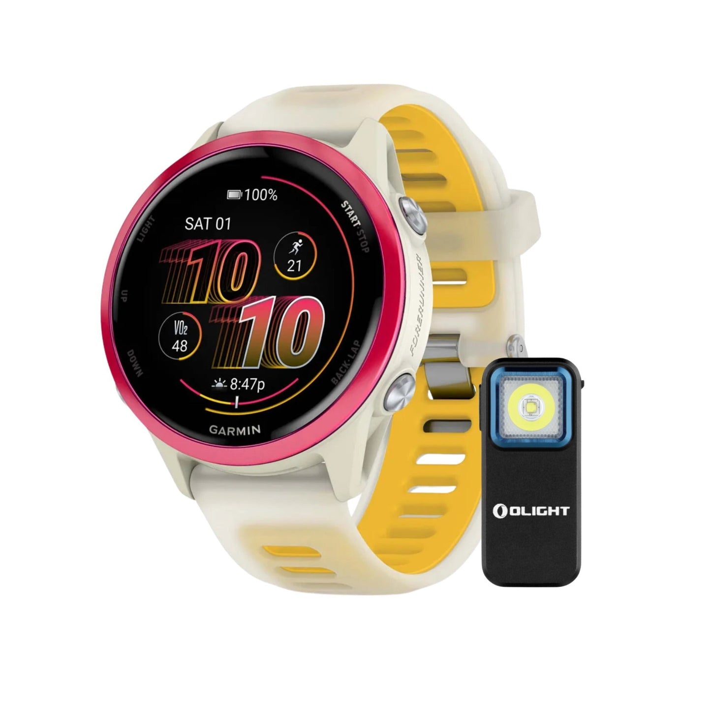 Garmin Forerunner 570 - 42mm Raspberry Aluminum Bundle with Clip-On Flashlight