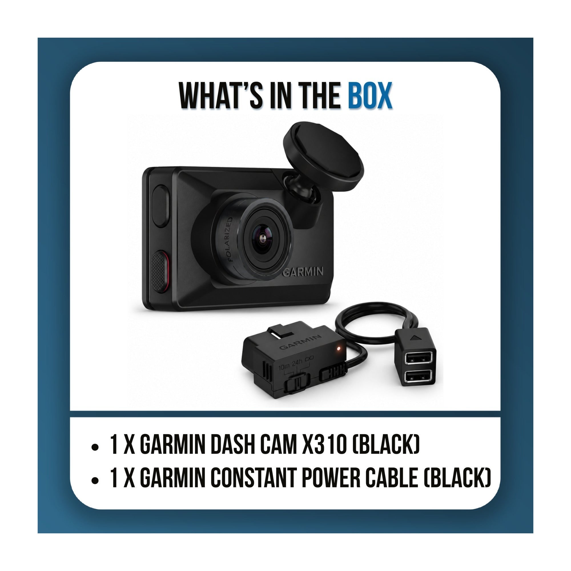 Garmin Dash Cam X310 4K UHD Dash Camera Bundle with Constant Power Cable (Black/Black) (2 Items)
