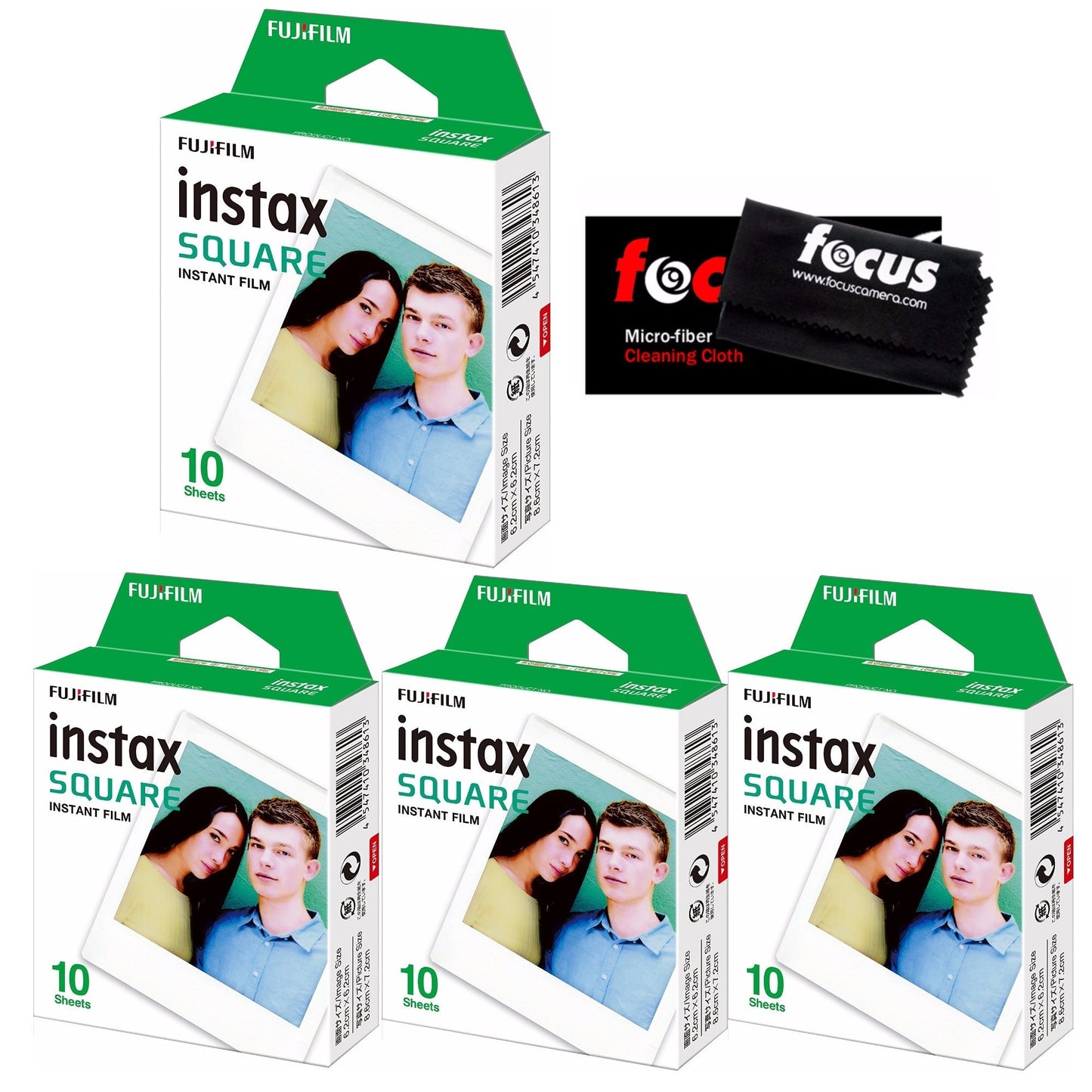 Fujifilm Instax Square Film for SQ10 Cameras (40 Exposures) with Cleaning Cloth Bundle