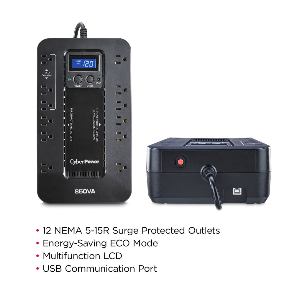 CyberPower Ecologic EC850LCD Uninterruptible Power Supply with Surge Protection