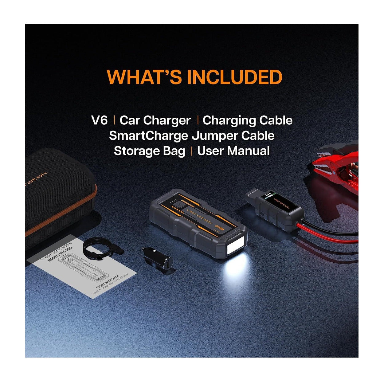 Veratek V6 Pro Jump Starter and Air Compressor 1000A 10000mAh Portable Car Battery Booster