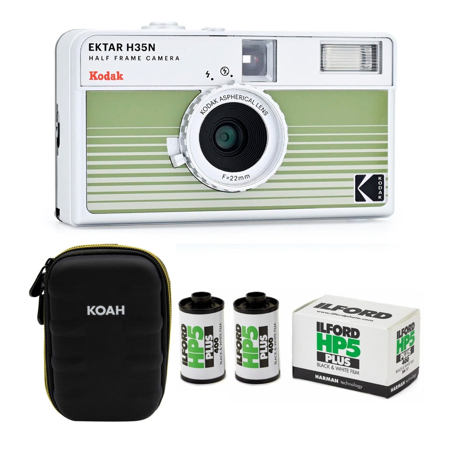 Kodak Ektar H35N 35mm Half Frame Film Camera (Striped Green) with 35mm Roll Film Bundle
