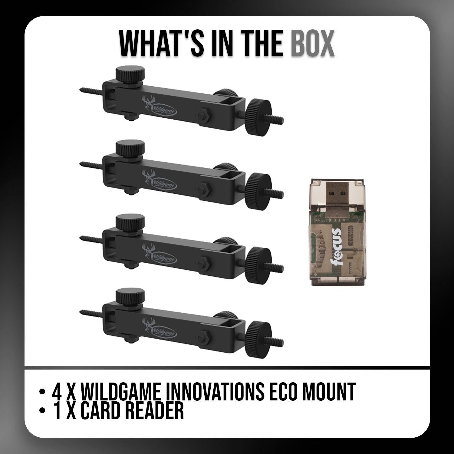 Wildgame Innovations Eco Mount (4-Pack) Bundle with Card Reader (5 Items)