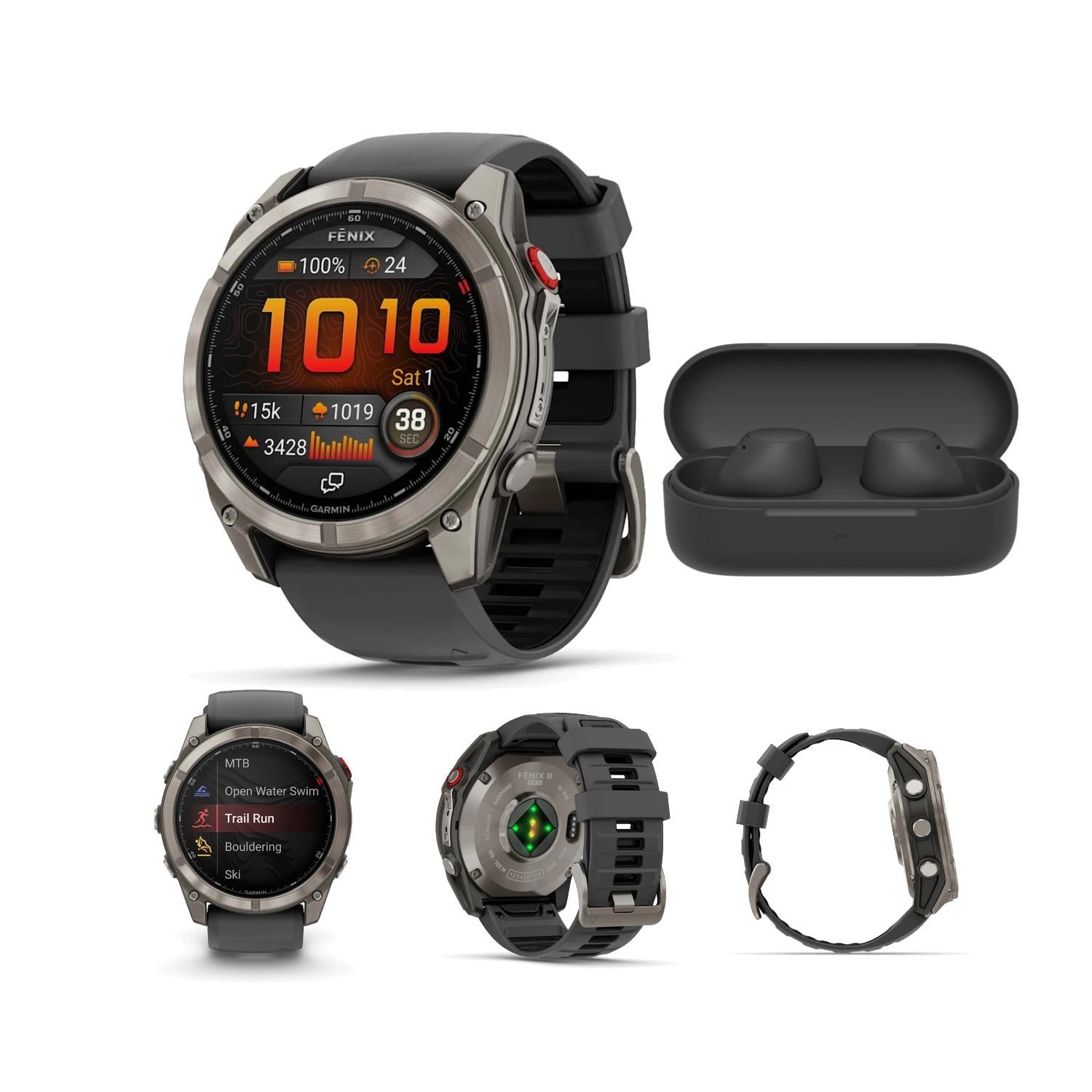 Garmin Fenix 8 Pro 51mm AMOLED (Titanium/Black) GPS Smartwatch with Wireless Earbuds Bundle