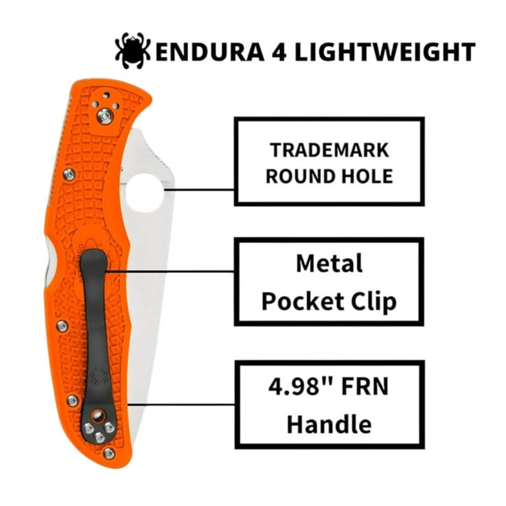 Spyderco Endura 4 Lightweight Signature Orange PlainEdge Blade Folding Knife
