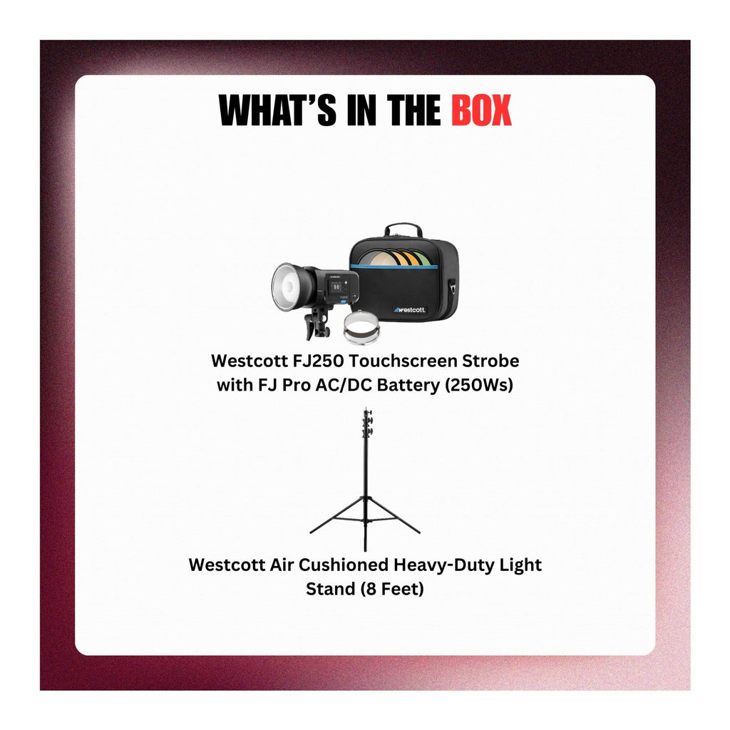 Westcott FJ250 Touchscreen Strobe with Battery and Heavy-Duty Light Stand Bundle