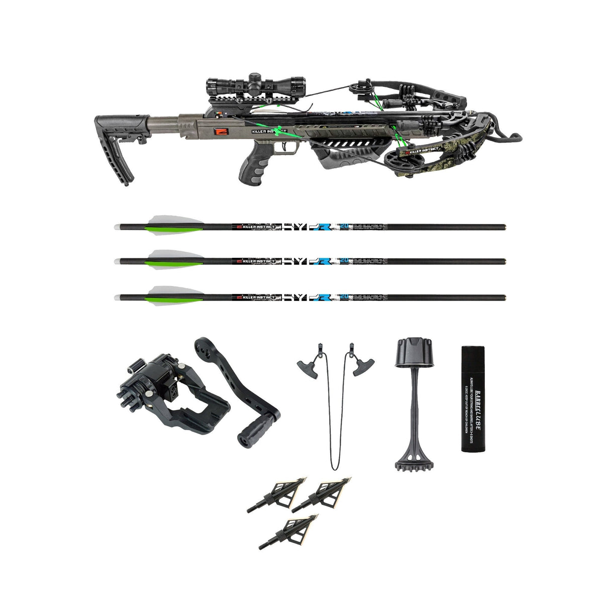 Killer Instinct BOSS 405 FPS Crossbow with Crank and Broadheads Bundle