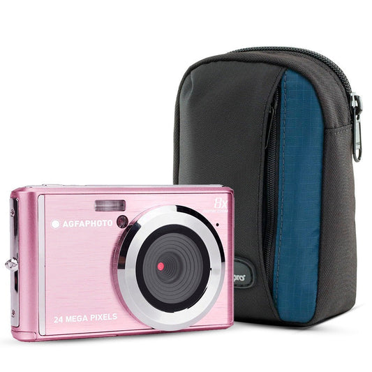 Agfa Photo DC5500 Compact Digital Camera (Pink) with Camera Case (Black and Galaxy Blue) Bundle