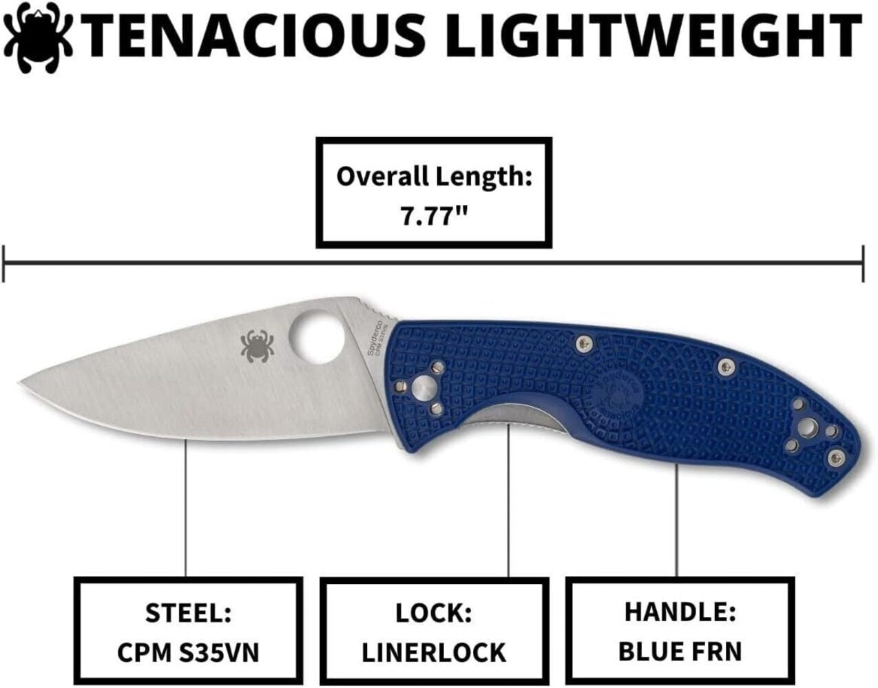 Spyderco Tenacious Lightweight Folding Utility Pocket Knife with CPM S35VN Steel Blade (PlainEdge)