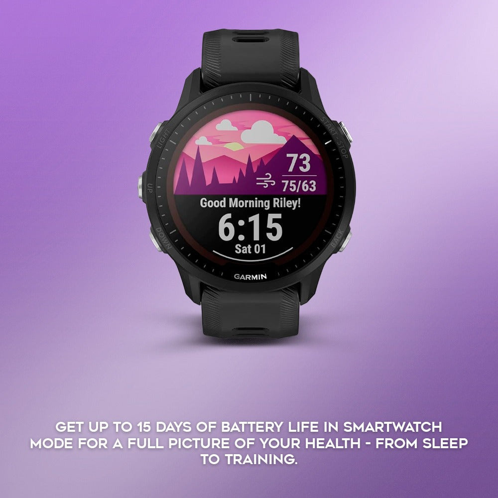 Garmin Forerunner 955 GPS Running Smartwatch (Black) Bundle with Charger Stand and Port Plugs