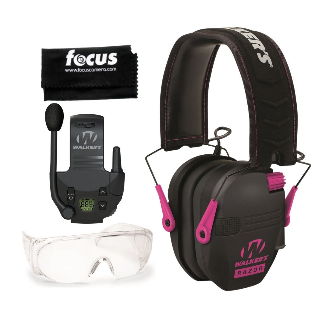 Walker's Razor Digital Ear Muffs (Black/Pink) with Accessories Bundle