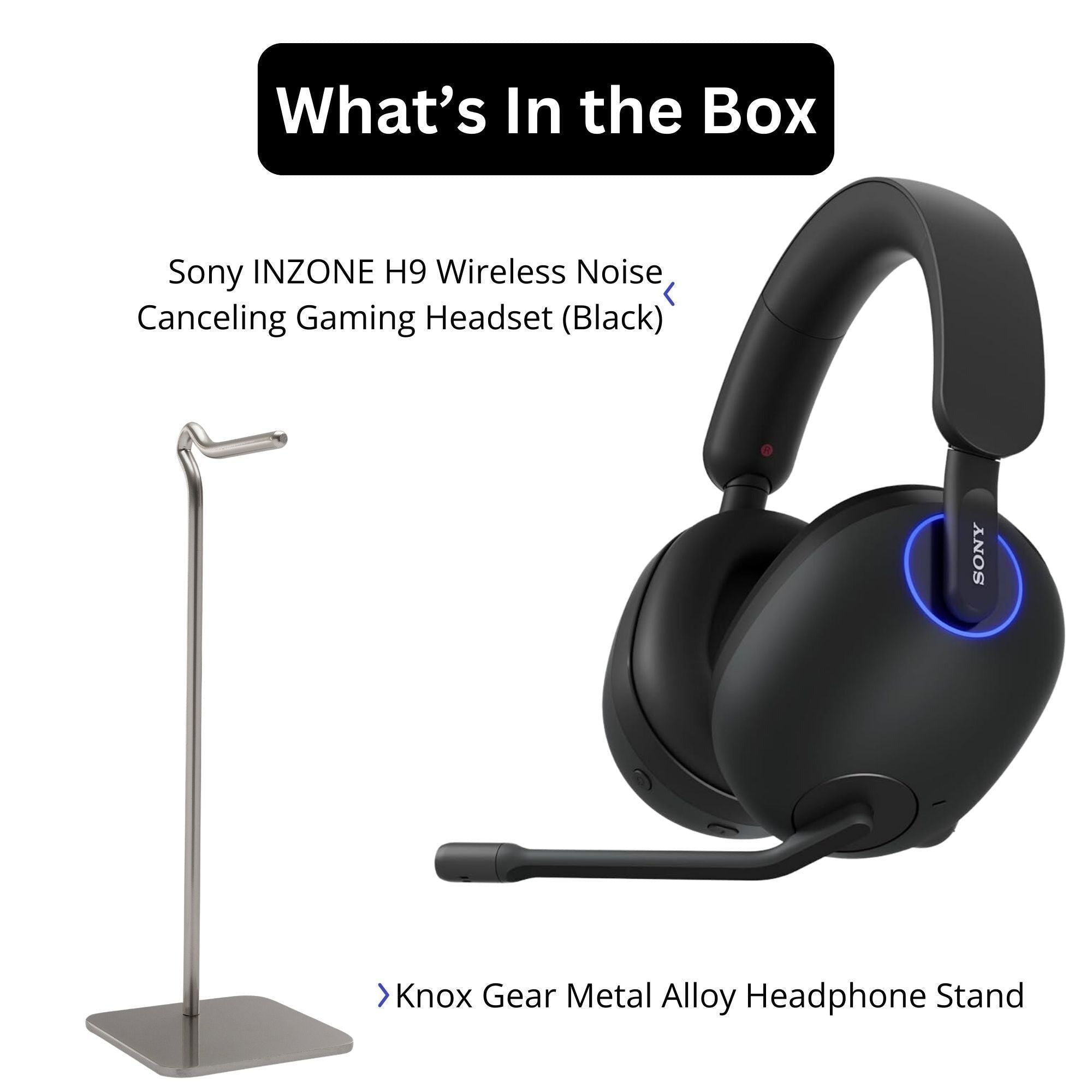 Sony INZONE H9 Wireless Noise Canceling Gaming Headset - Black (WH-GH900N) with Headphone Stand bundle