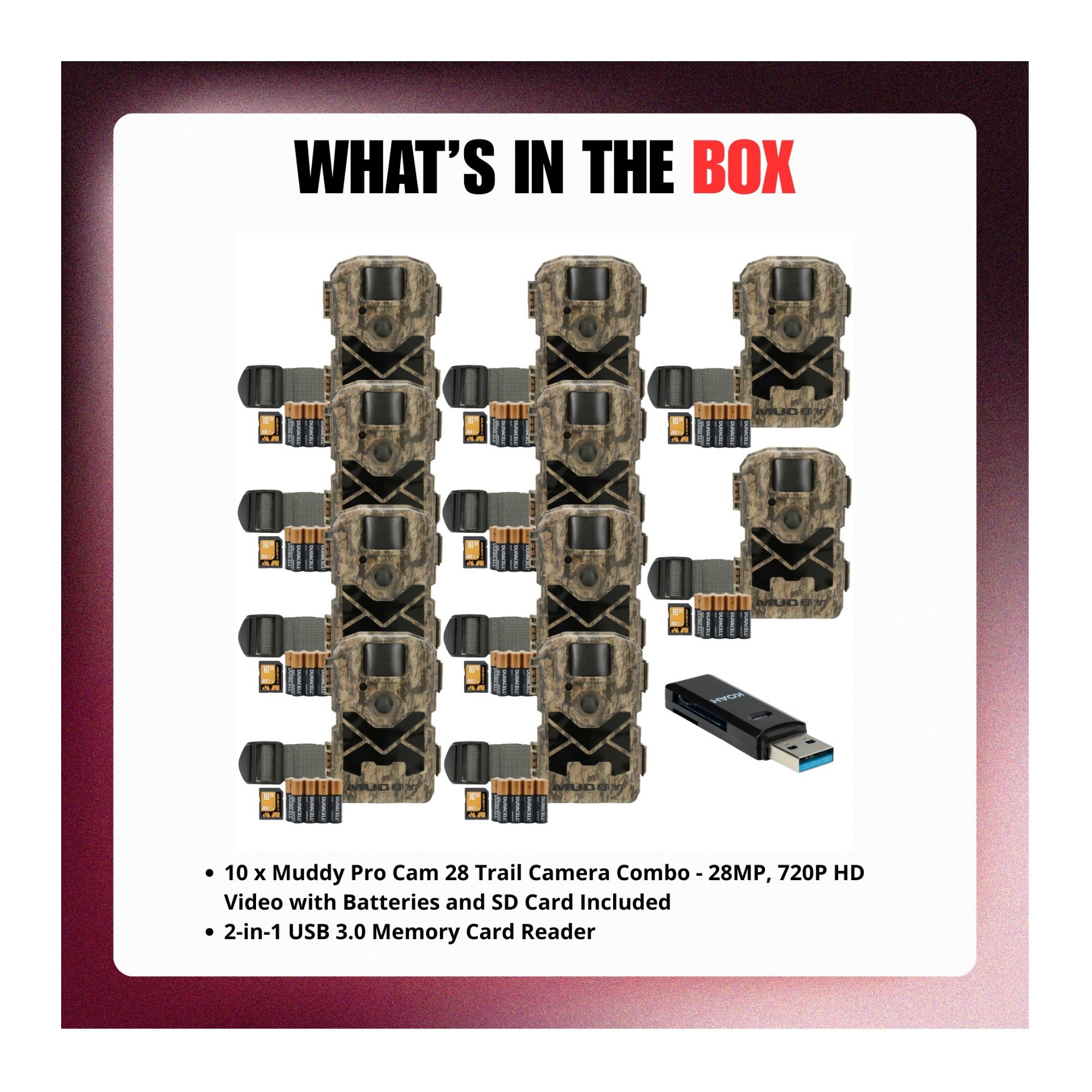 Muddy Pro Cam 28 Trail Camera Combo with Batteries, SD Card, and Card Reader