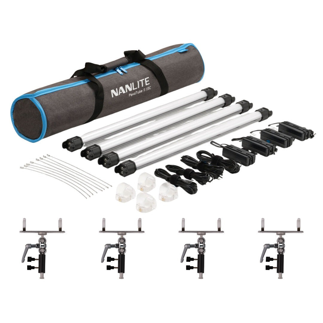 Nanlite PavoTube II 15C RGB LED Tube (4-Light Kit) Bundle with Pavotube Holder