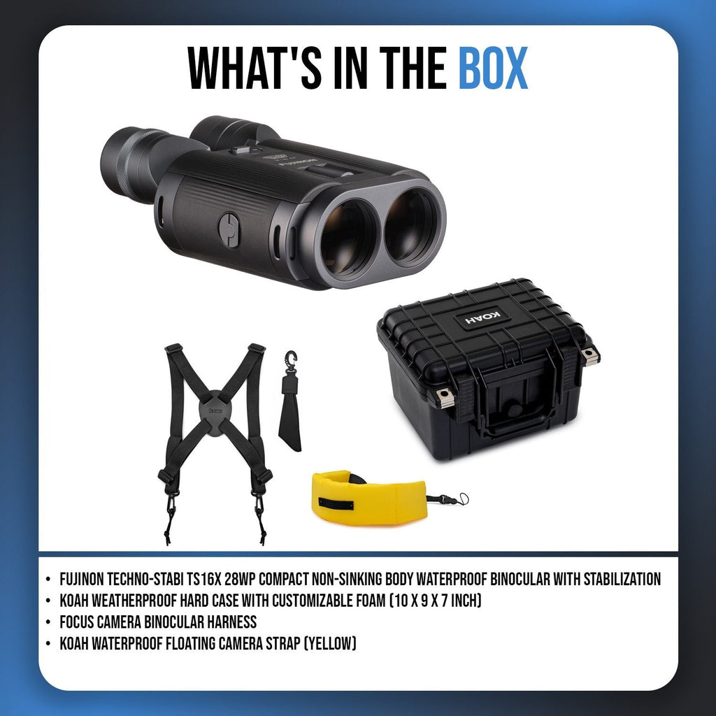 Fujifilm Techno-Stabi TS16x28WP Stabilized Binocular with Accessories Bundle