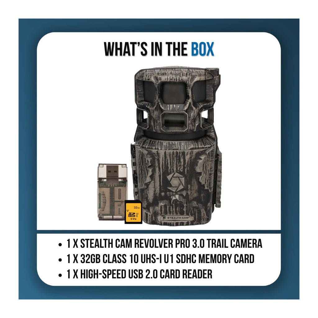Stealth Cam Revolver Pro 3.0 Trail Camera Bundle with Memory Card and Reader