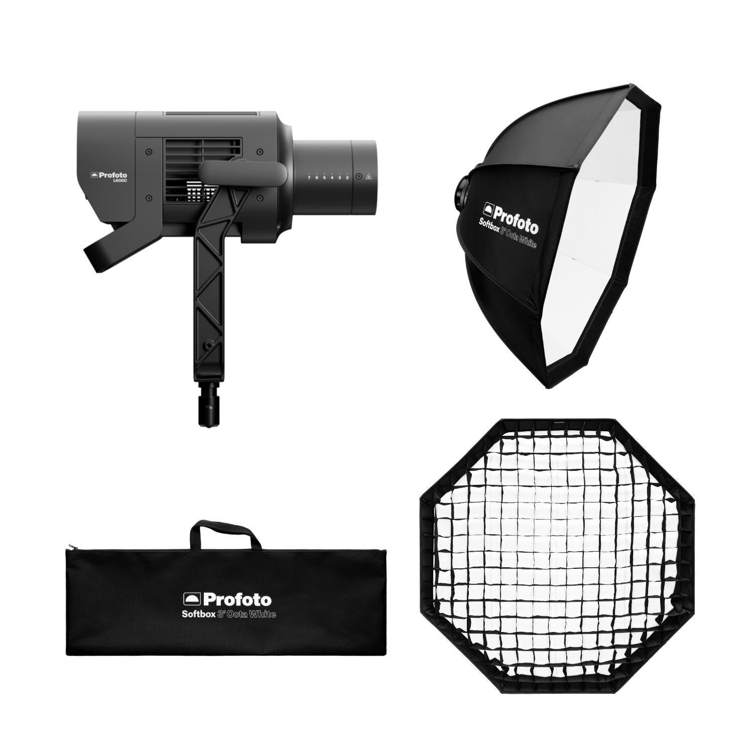 Profoto L600C 600W LED Light with 3 Ft Softbox and Softgrid Bundle