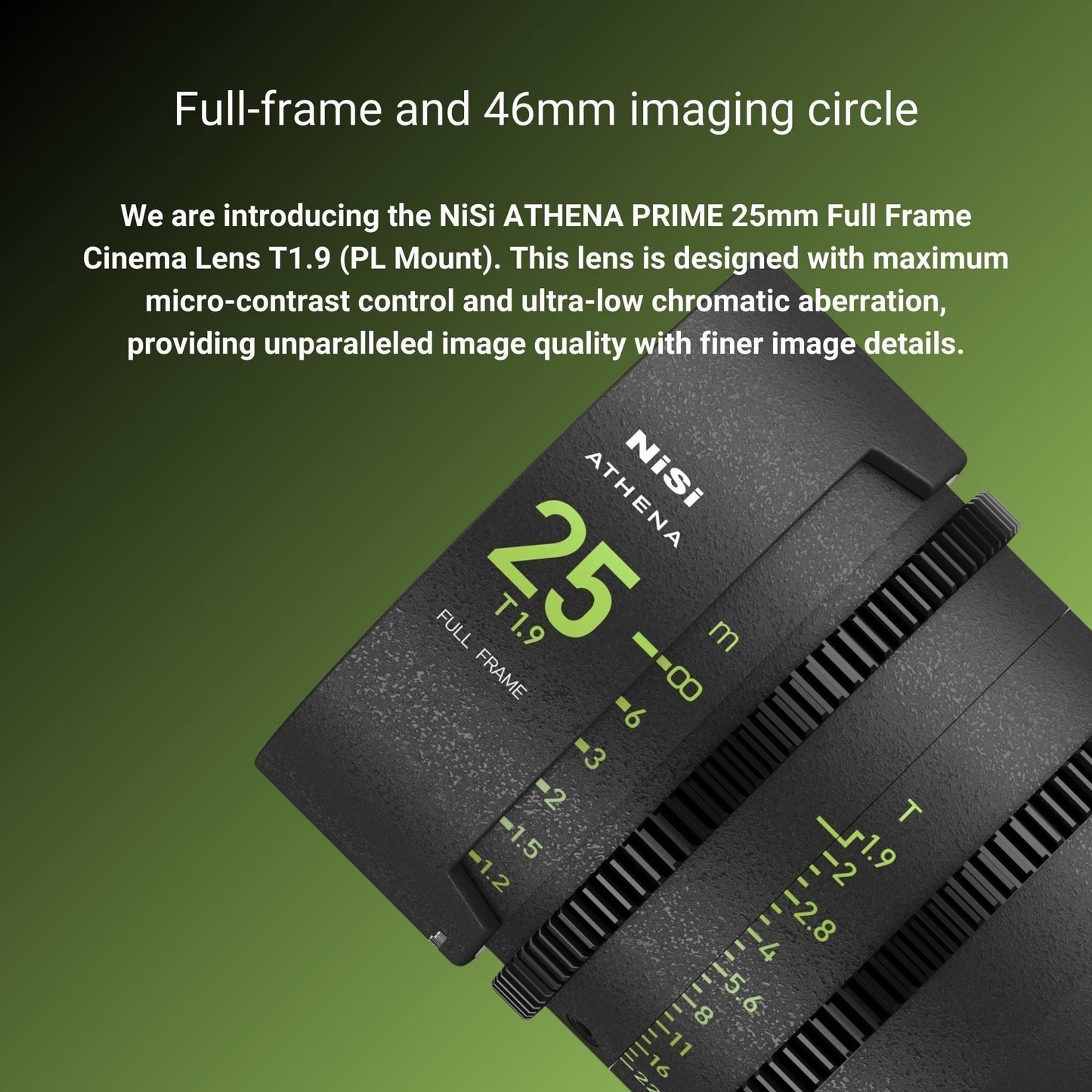 NiSi 25mm ATHENA PRIME Full Frame Cinema Lens T1.9 with Fluorescent Focal Scale (PL Mount) Bundle