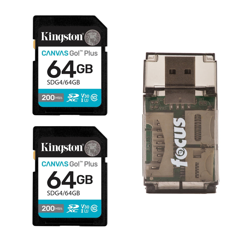 Kingston Canvas Go Plus 64GB 200MB/s Memory Card (2 Pk) with Card Reader Bundle