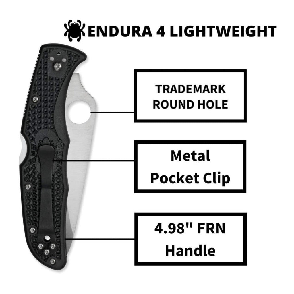 Spyderco Endura 4 3.80-Inch Steel Durable Blade Signature Serrated Knife (Black)
