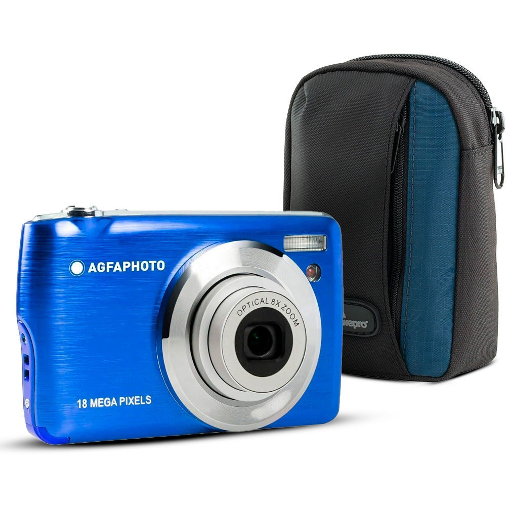 Agfa Photo DC8200 Compact Digital Camera (Blue) with Camera Case (Black and Galaxy Blue) Bundle