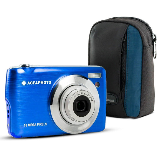 Agfa Photo DC8200 Compact Digital Camera (Blue) with Camera Case (Black and Galaxy Blue) Bundle