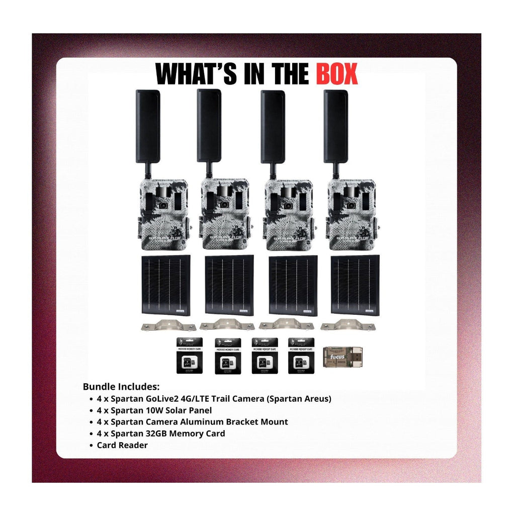 Spartan GoLive2 4G/LTE Trail Camera 4-Pack Bundle with Solar Panel & Accessories