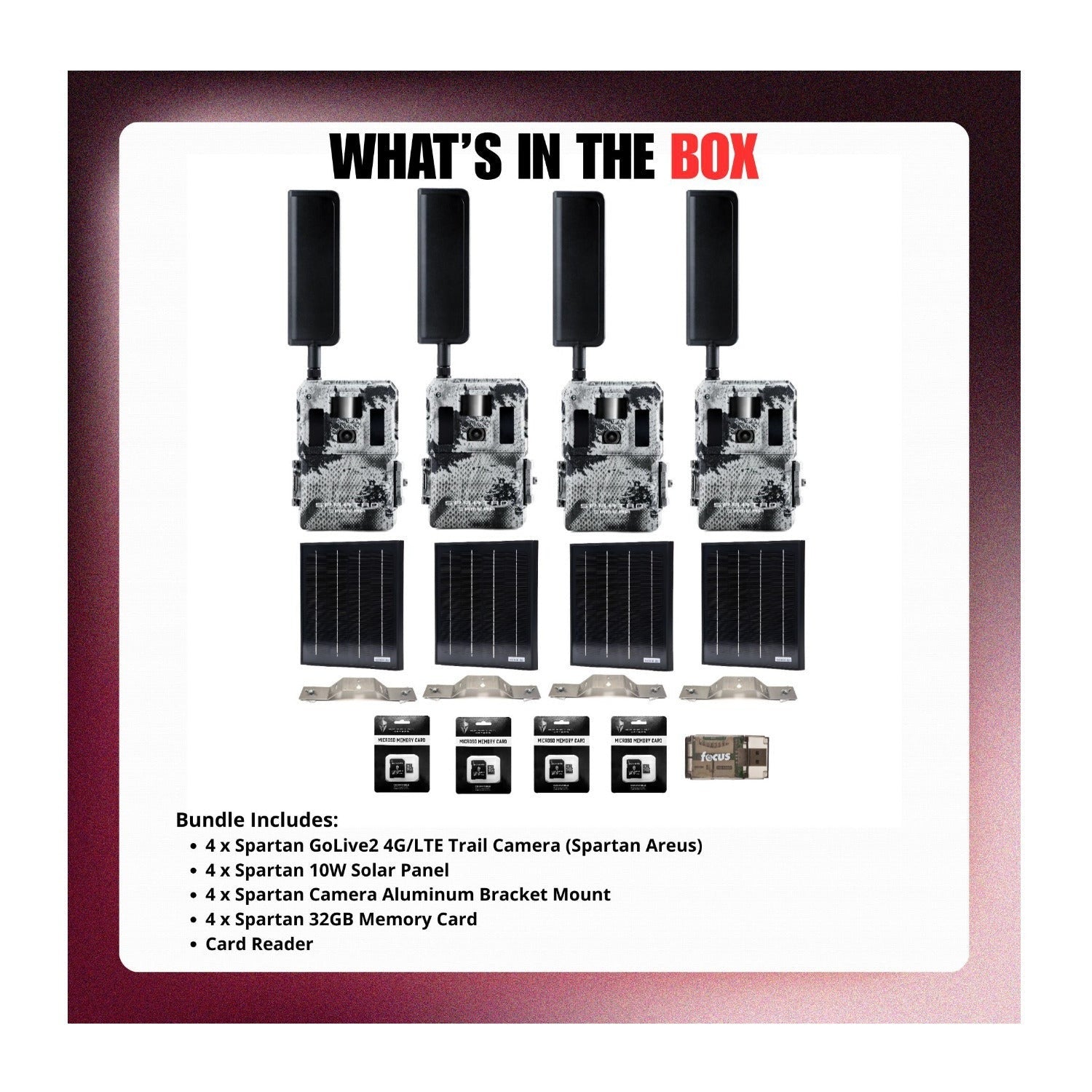 Spartan GoLive2 4G/LTE Trail Camera 4-Pack Bundle with Solar Panel & Accessories