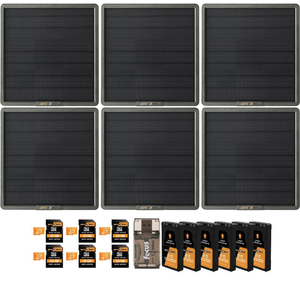 Spypoint 10W Solar Panel (6-Pack) with Battery Pack, Memory Card and Card Reader Bundle