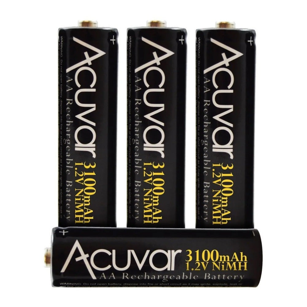Acuvar 4 High-Capacity AA Rechargeable Batteries 3100mAh NiMH with Charger