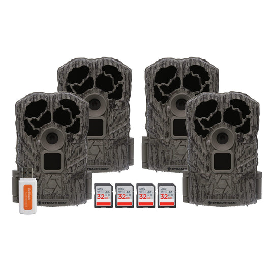 Stealth Cam Browtine Trail Camera Bundle with 32GB Memory Card and Card Reader (4-Pack, 9 Items)