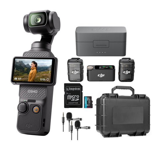 DJI Osmo Pocket 3 with Mic 2 (2 TX + 1 RX + Charging Case), Two (2) Lav Mics, 128GB MicroSD, and Imp
