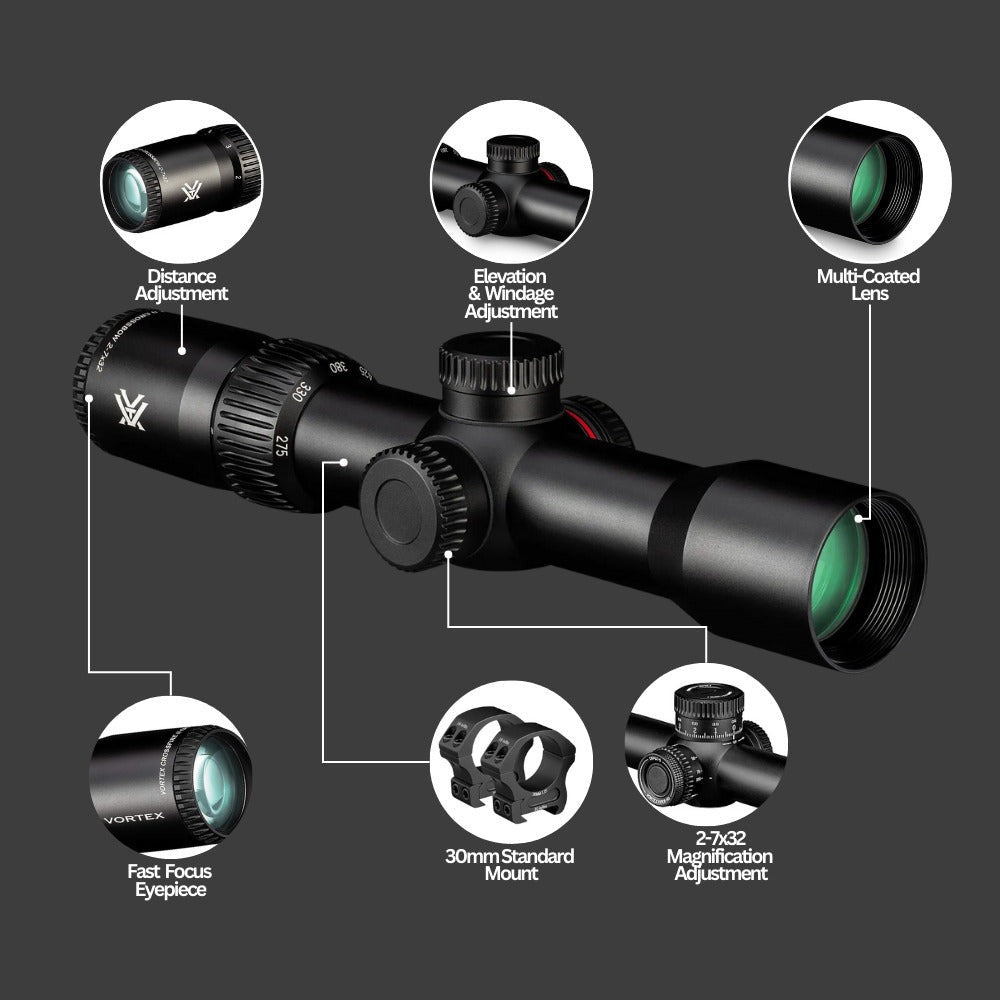 Vortex Crossfire II 2-7x32 Crossbow Scope with Vortex Bantam HD 6.5 x 32 Youth Binocular Bundle