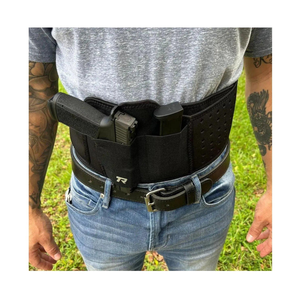 Rounded Belly Band Holster with Wide Elastic Pockets (Large, Black)