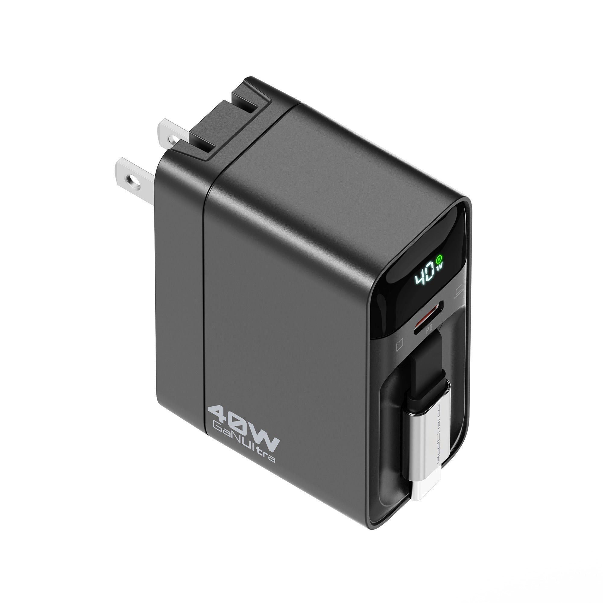 ReelCharge 40W Charger with Retractable Cable (Black)