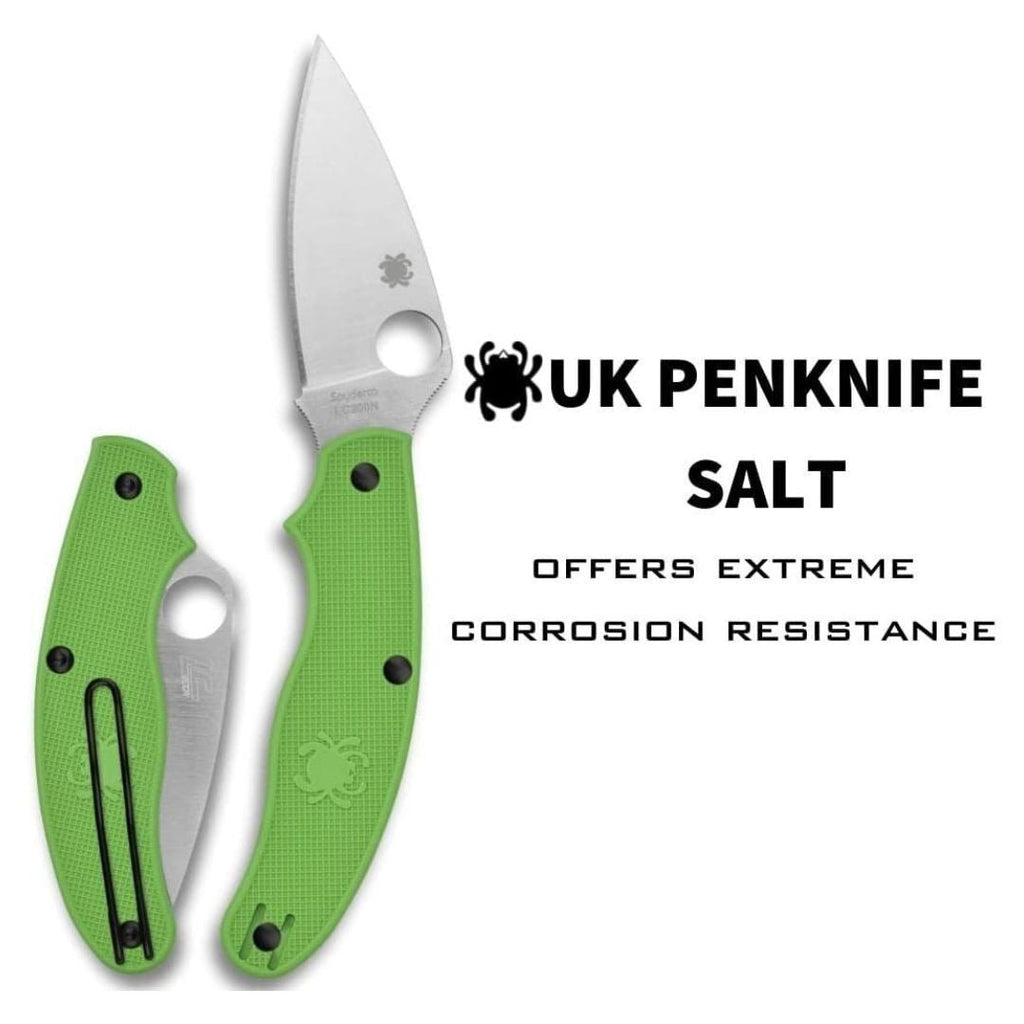 Spyderco 6.91-Inch UK Penknife Salt Pocket Knife with PlainEdge Blade (Green)