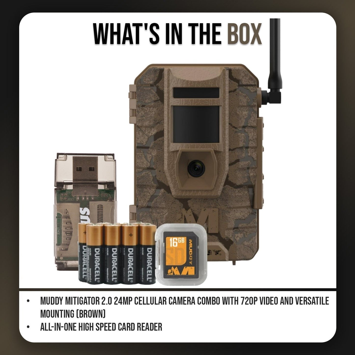 Muddy Mitigator 2.0 24MP Cellular Camera Combo (Brown) and High Speed Card Reader Bundle