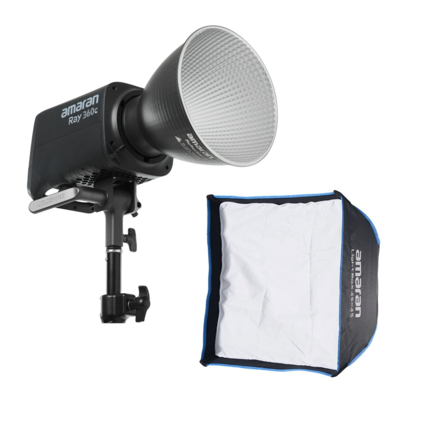 Amaran Ray 360c Full-Color COB Video Light (US) with Light Box 45x45 Softbox