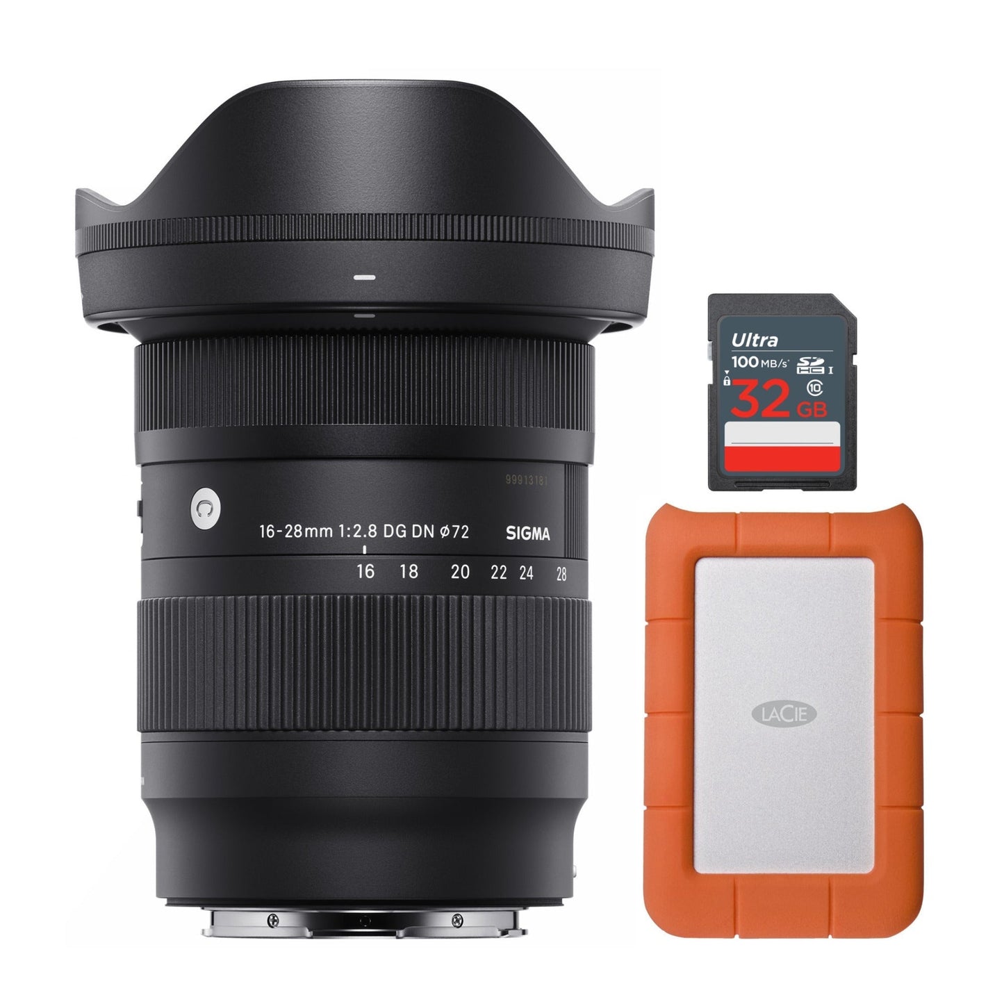 Sigma 16-28 mm F2.8 DG DN Lens for Sony E Mount Bundle with 1TB USB Hard Drive and 64GB Memory Card