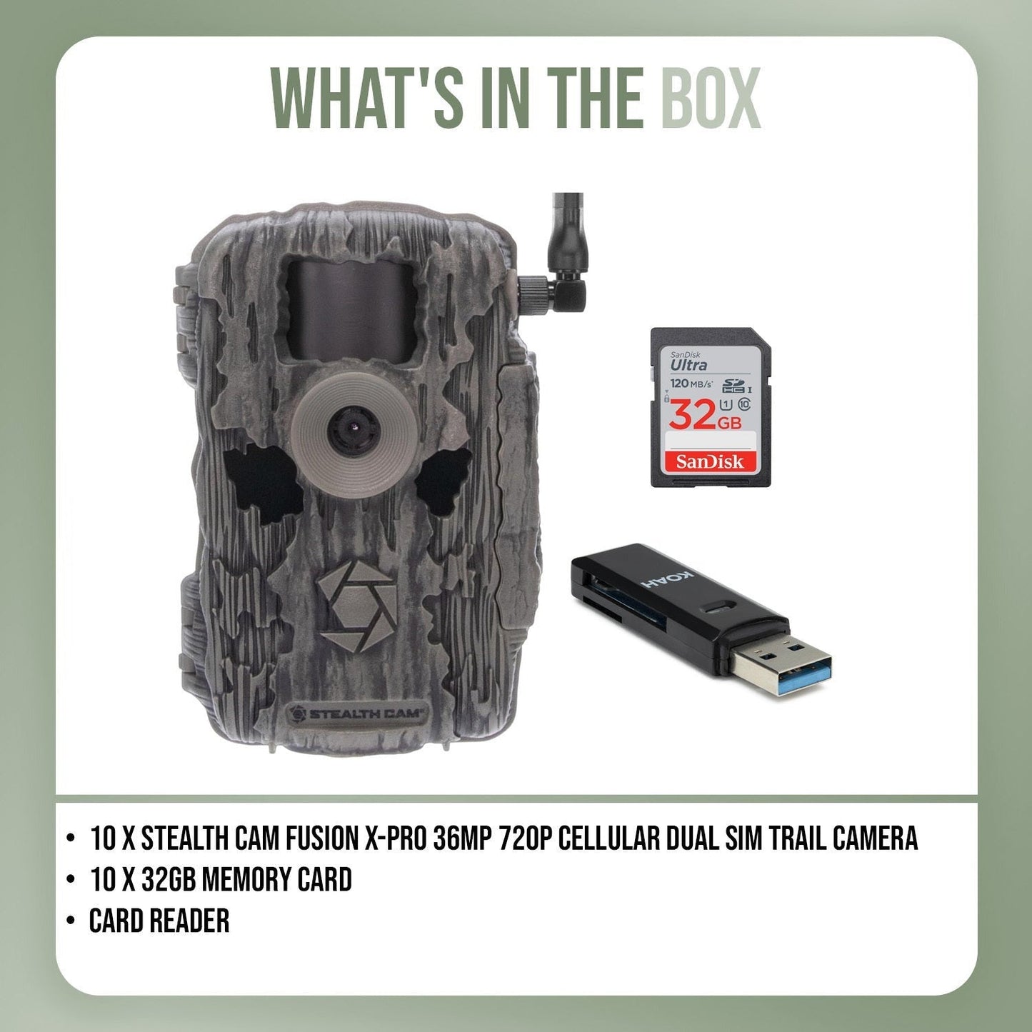 Stealth Cam Fusion X-Pro 36MP 720P Cellular Dual Sim Trail Camera 10-Pack Bundle