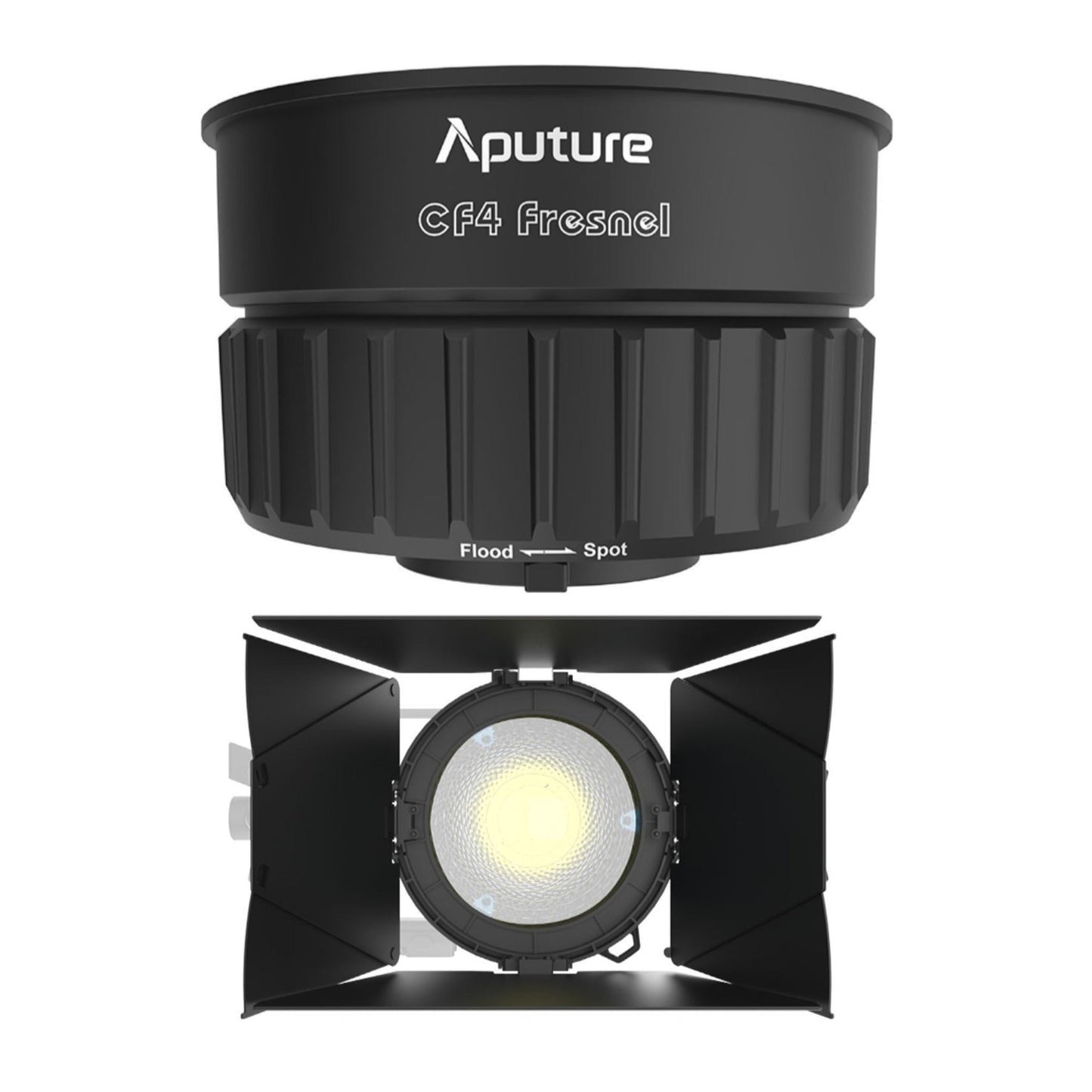 Aputure CF4 Fresnel for Storm 80c Fixture with 4-Inch Diameter Lens (Black) and CF4 Barn Door Bundle