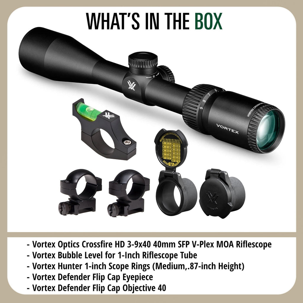 Vortex Optics Crossfire HD 3-9x40 SFP V-Plex MOA Bundle with Accessories
